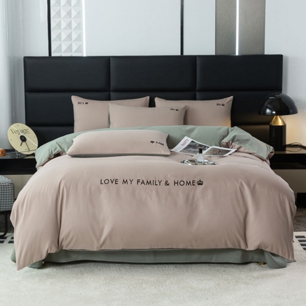 91家纺网 家纺一手货源 找家纺 梓依家纺 2024新款AB版磨毛刺绣四件套 卡其