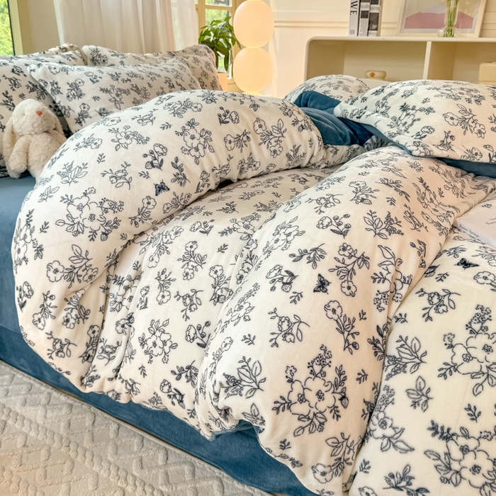 91家纺网 家纺一手货源 找家纺 富之航家纺 2024新款高克重小清新牛奶绒四件套 花梦缘