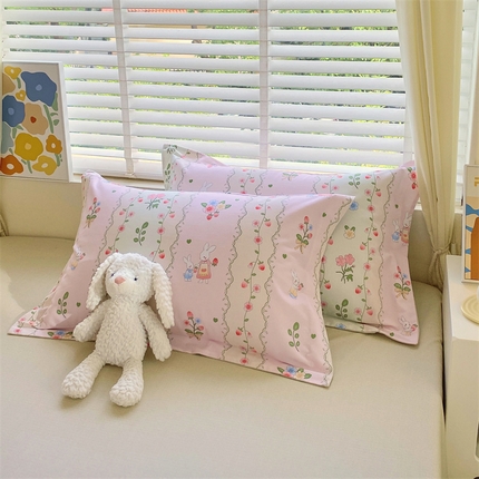 91家纺网 家纺一手货源 找家纺 2024新款AB版.生态磨毛印花单枕套 田园小兔