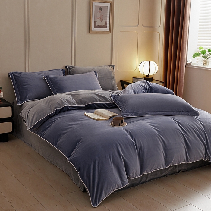 91家纺网 家纺一手货源 找家纺 澳梵家居 澳梵家居 2024新款A类宝宝绒嵌绳款四件套--【雅致系列】 雾紫+灰