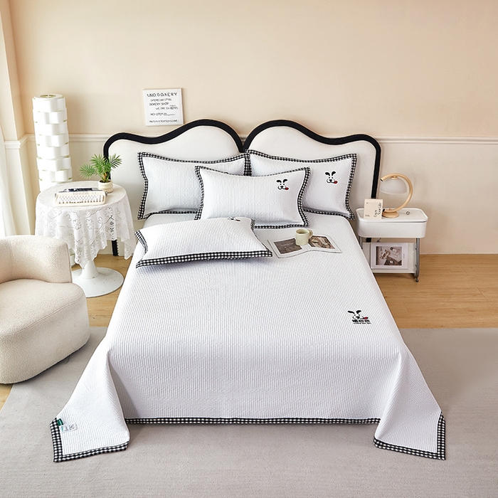 91家纺网 家纺一手货源 找家纺 （总）莎果家纺 2024新款全棉13372刺绣款高温砂洗床盖三件套