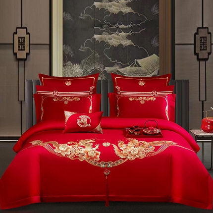 91家纺网 家纺一手货源 找家纺 （总）蒂爵 全棉纯棉长绒棉时尚小红书爆款刺绣婚庆四件套多件套