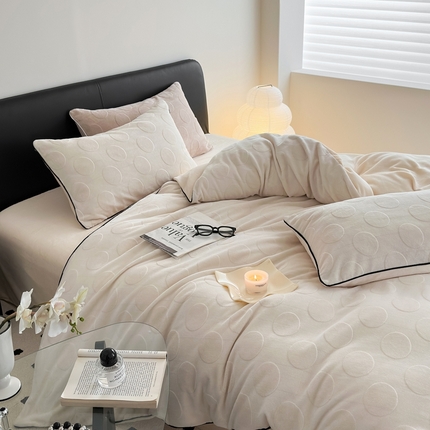 91家纺网 家纺一手货源 找家纺 （总）潘朵拉家纺 2024新款雕花波点系列牛奶绒四件套