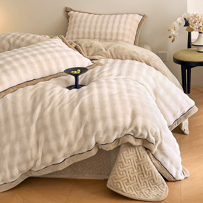 91家纺网 家纺一手货源 找家纺 欧邦 新款A类泡泡绒牛奶绒单被套夹棉床盖单品可组合 泡泡米白