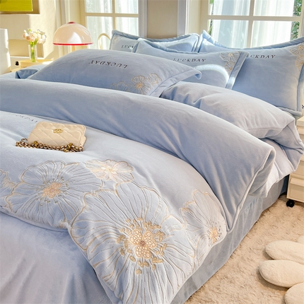 91家纺网 家纺一手货源 找家纺 （总）绒棉世家 2025新款高端牛奶绒刺绣四件套-莫奈花园系列