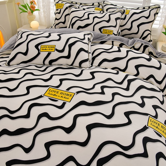 91家纺网 家纺一手货源 找家纺 红宝利 2024新款亲肤牛奶绒印花四件套 简约生活