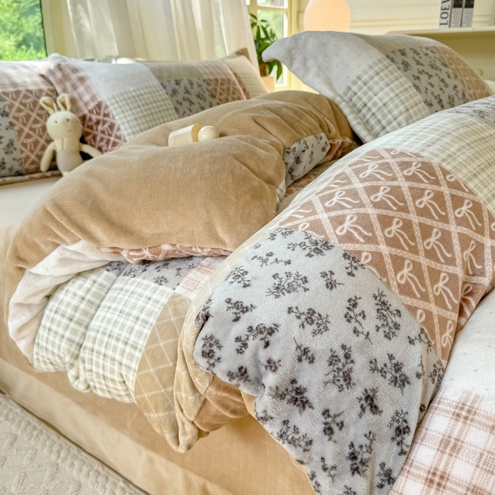 91家纺网 家纺一手货源 找家纺 富之航家纺 2024新款高克重小清新牛奶绒四件套 花漾