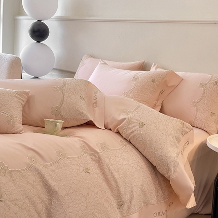 91家纺网 家纺一手货源 找家纺 （总）祺瑞佳家纺 2024新款A类100%双面纯棉法式蕾丝刺绣花四件套全棉长绒棉四季款床单床笠——繁花