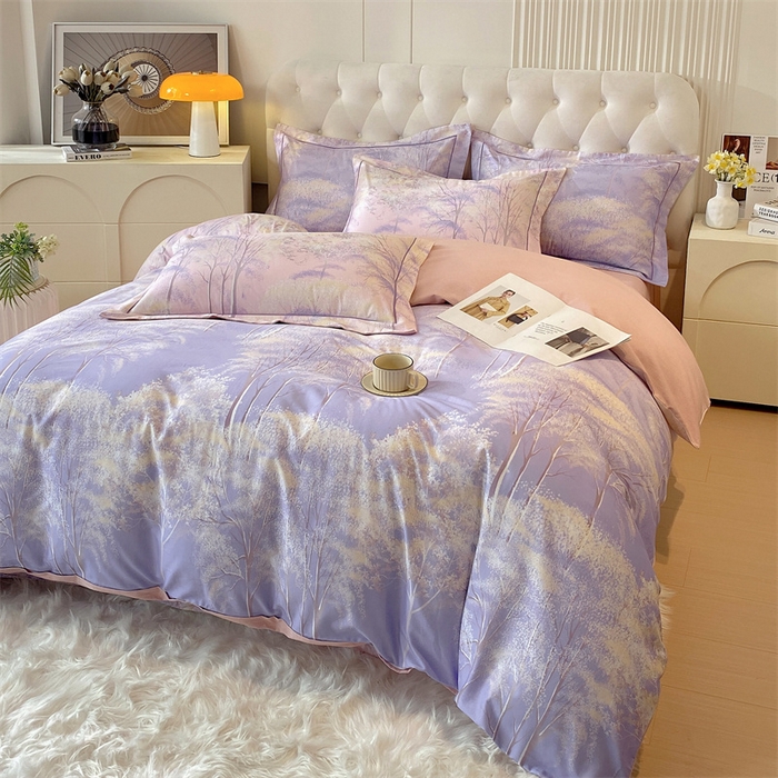 91家纺网 家纺一手货源 找家纺 2024新款AB版.生态磨毛印花系列四件套 琦景