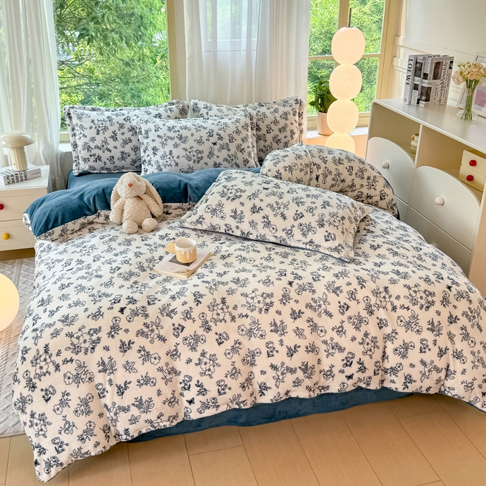 91家纺网 家纺一手货源 找家纺 富之航家纺 2024新款高克重小清新牛奶绒四件套 花梦缘