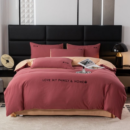 91家纺网 家纺一手货源 找家纺 梓依家纺 2024新款AB版磨毛刺绣四件套 玫红