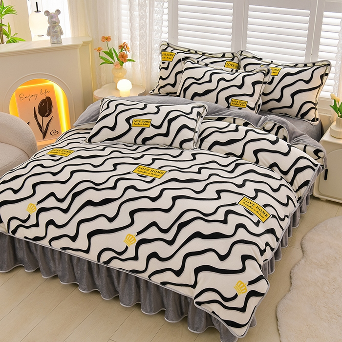 91家纺网 家纺一手货源 找家纺 红宝利 2024新款亲肤牛奶绒印花四件套 简约生活