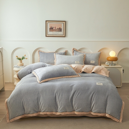 91家纺网 家纺一手货源 找家纺 （总）航途席业 2025新款加厚保暖机包边纯色双拼牛奶绒四件套