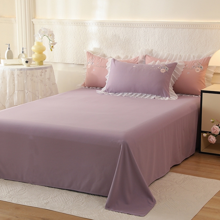 91家纺网 家纺一手货源 找家纺 艾米家居 2025新款秋冬加厚铂金磨毛刺绣花边四件套-花涧 花涧-香芋紫