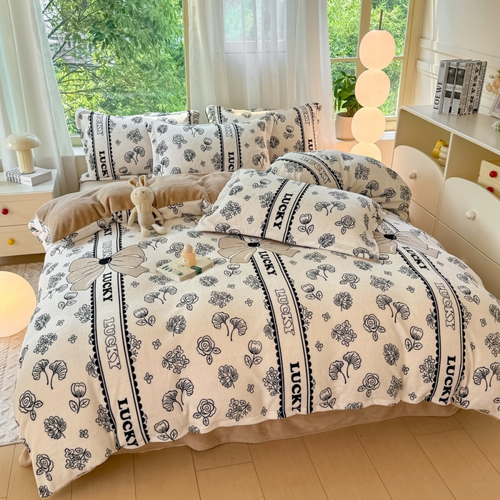 91家纺网 家纺一手货源 找家纺 富之航家纺 2024新款高克重小清新牛奶绒四件套 墨染花郁