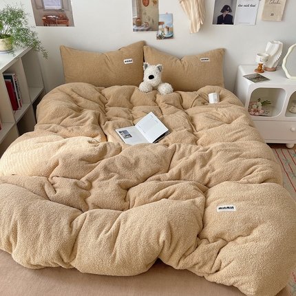 十里居 2024新款泰迪绒牛奶绒刺绣贴标四件套 泰迪绒-咖色