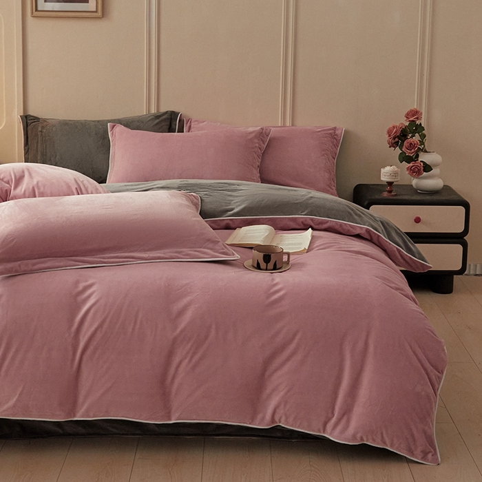 91家纺网 家纺一手货源 找家纺 澳梵家居 澳梵家居 2024新款A类宝宝绒嵌绳款四件套--【雅致系列】 豆沙+灰