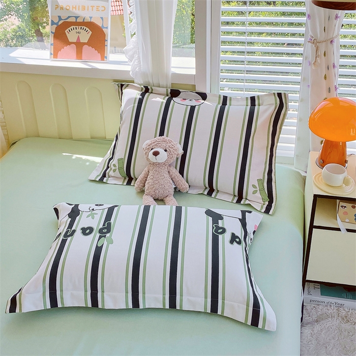 91家纺网 家纺一手货源 找家纺 2024新款AB版.生态磨毛印花单枕套 快乐熊猫