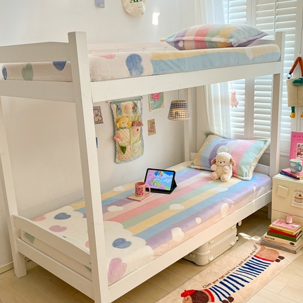 川悦生活 2024新款雪花绒印花宿舍单床笠系列 床笠彩虹爱心