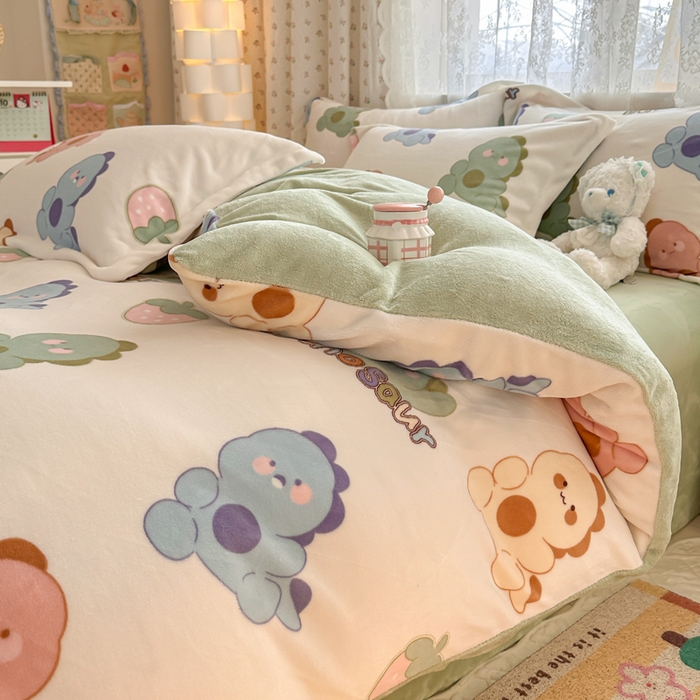 91家纺网 家纺一手货源 找家纺 全季家居 2024新款A类小清新印花牛奶绒高克重加厚保暖被套单件 恐龙世家