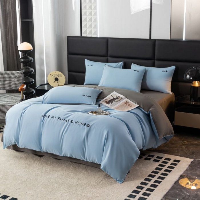 91家纺网 家纺一手货源 找家纺 梓依家纺 2024新款AB版磨毛刺绣四件套 天空蓝