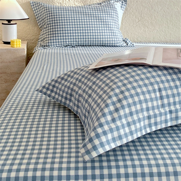 91家纺网 家纺一手货源 找家纺 2024新款AB版.生态磨毛印花单枕套 蓝小格