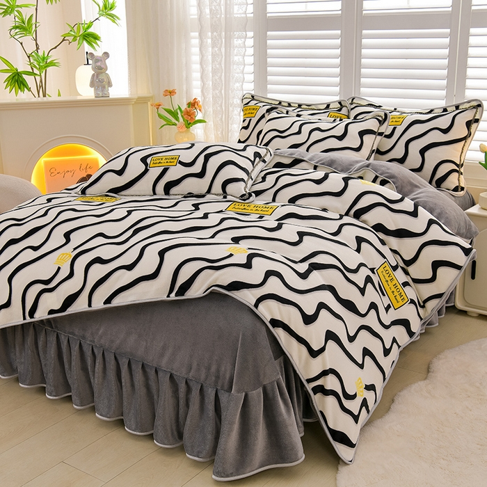 91家纺网 家纺一手货源 找家纺 红宝利 2024新款亲肤牛奶绒印花四件套 简约生活