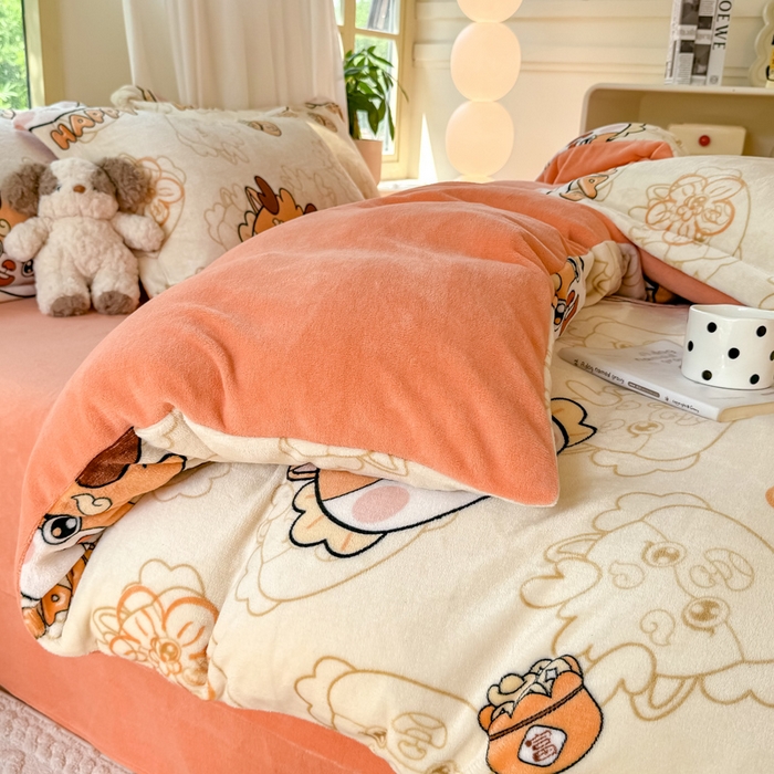 91家纺网 家纺一手货源 找家纺 富之航家纺 2024新款高克重小清新牛奶绒四件套 梦幻龙