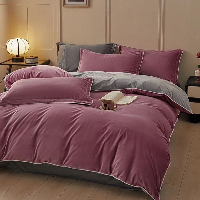 91家纺网 家纺一手货源 找家纺 澳梵家居 澳梵家居 2024新款A类宝宝绒嵌绳款四件套--【雅致系列】 葡萄紫+灰