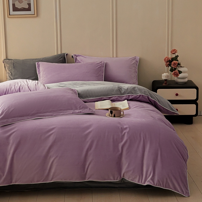 91家纺网 家纺一手货源 找家纺 澳梵家居 澳梵家居 2024新款A类宝宝绒嵌绳款四件套--【雅致系列】 芋泥紫+灰