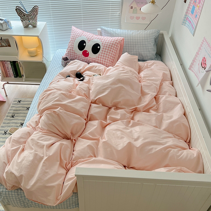 91家纺网 家纺一手货源 找家纺 2024新款全棉纯色大版枕套混搭款四件套 甜心可露丽