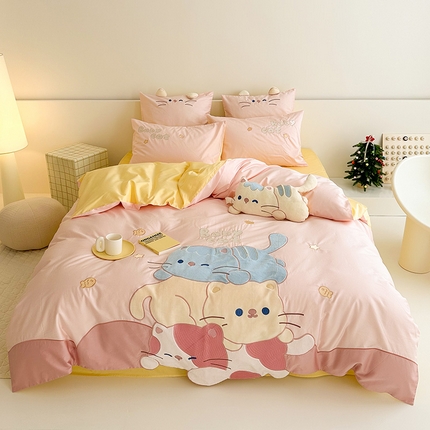 91家纺网 家纺一手货源 找家纺 （总）2024新款100支澳棉独家专版四件套--小懒猫