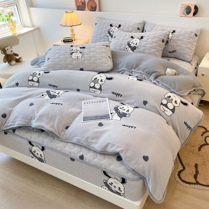91家纺网 家纺一手货源 找家纺 2024新款A类牛奶绒包边款加厚保暖被套-印花款（机包边款）俏皮狗