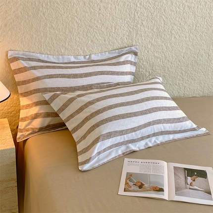 91家纺网 家纺一手货源 找家纺 2024新款AB版.生态磨毛印花单枕套 曲线条纹-咖