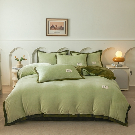 91家纺网 家纺一手货源 找家纺 （总）航途席业 2025新款加厚保暖机包边纯色双拼牛奶绒四件套