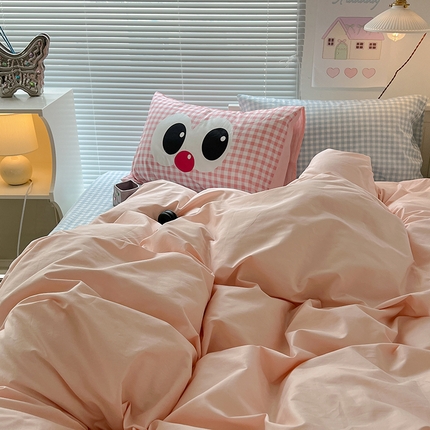 2024新款全棉纯色大版枕套混搭款四件套 甜心可露丽
