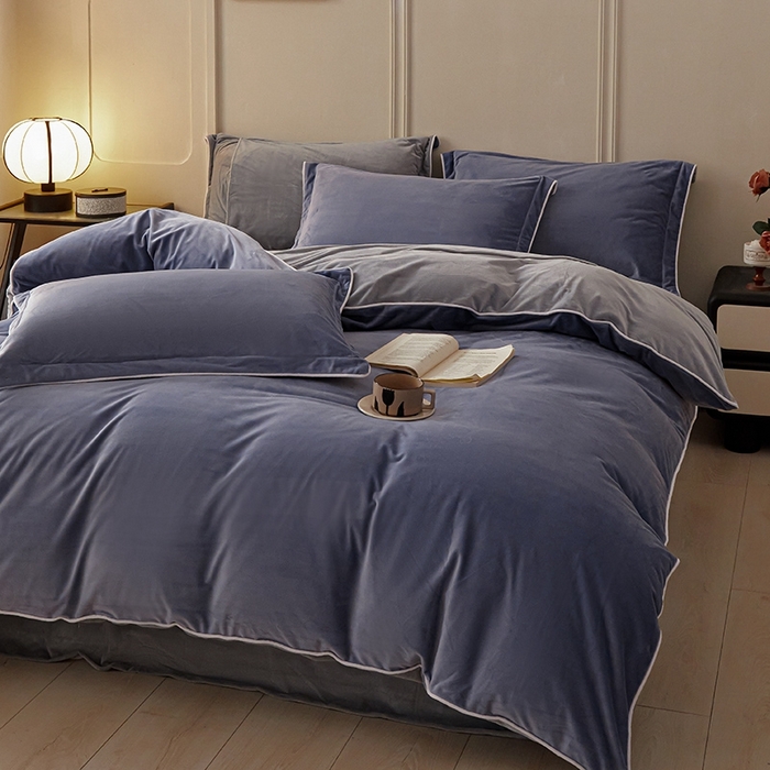 91家纺网 家纺一手货源 找家纺 澳梵家居 澳梵家居 2024新款A类宝宝绒嵌绳款四件套--【雅致系列】 雾紫+灰