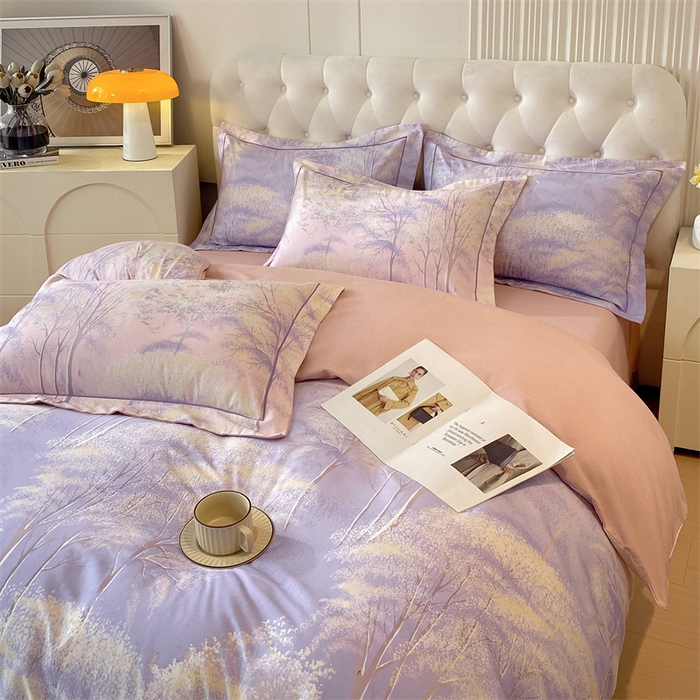 91家纺网 家纺一手货源 找家纺 2024新款AB版.生态磨毛印花系列四件套 琦景