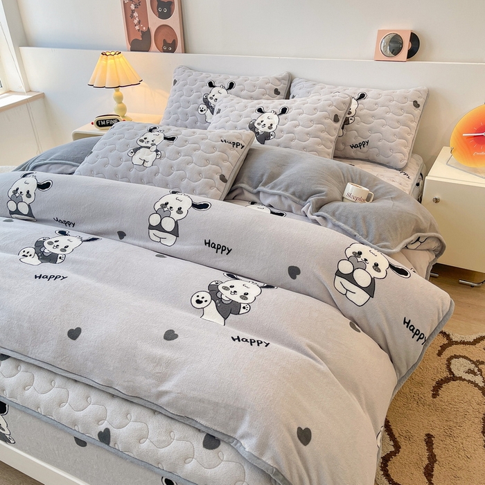 91家纺网 家纺一手货源 找家纺 2024新款A类牛奶绒包边款加厚保暖被套-印花款（机包边款）俏皮狗