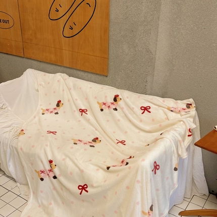 91家纺网 家纺一手货源 找家纺 2024新款亲肤舒适ins少女奶油治愈印花双面牛奶绒毯毛毯毯子 波点腊肠狗