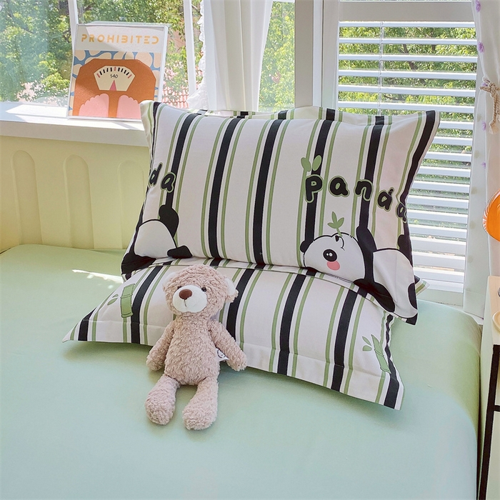 91家纺网 家纺一手货源 找家纺 2024新款AB版.生态磨毛印花单枕套 快乐熊猫