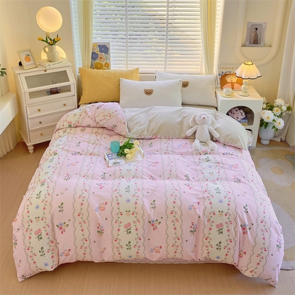 91家纺网 家纺一手货源 找家纺 2024新款AB版.生态磨毛印花系列单被套 田园小兔