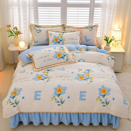 91家纺网 家纺一手货源 找家纺 （总）红宝利 2024新款亲肤牛奶绒印花四件套