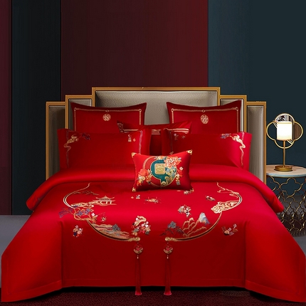 91家纺网 家纺一手货源 找家纺 （总）蒂爵 全棉纯棉长绒棉时尚小红书爆款刺绣婚庆四件套多件套