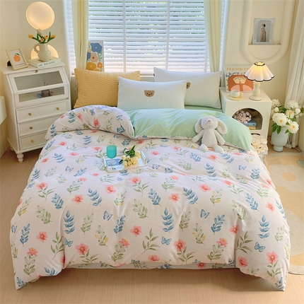 91家纺网 家纺一手货源 找家纺 2024新款AB版.生态磨毛印花系列单被套 甜美春日