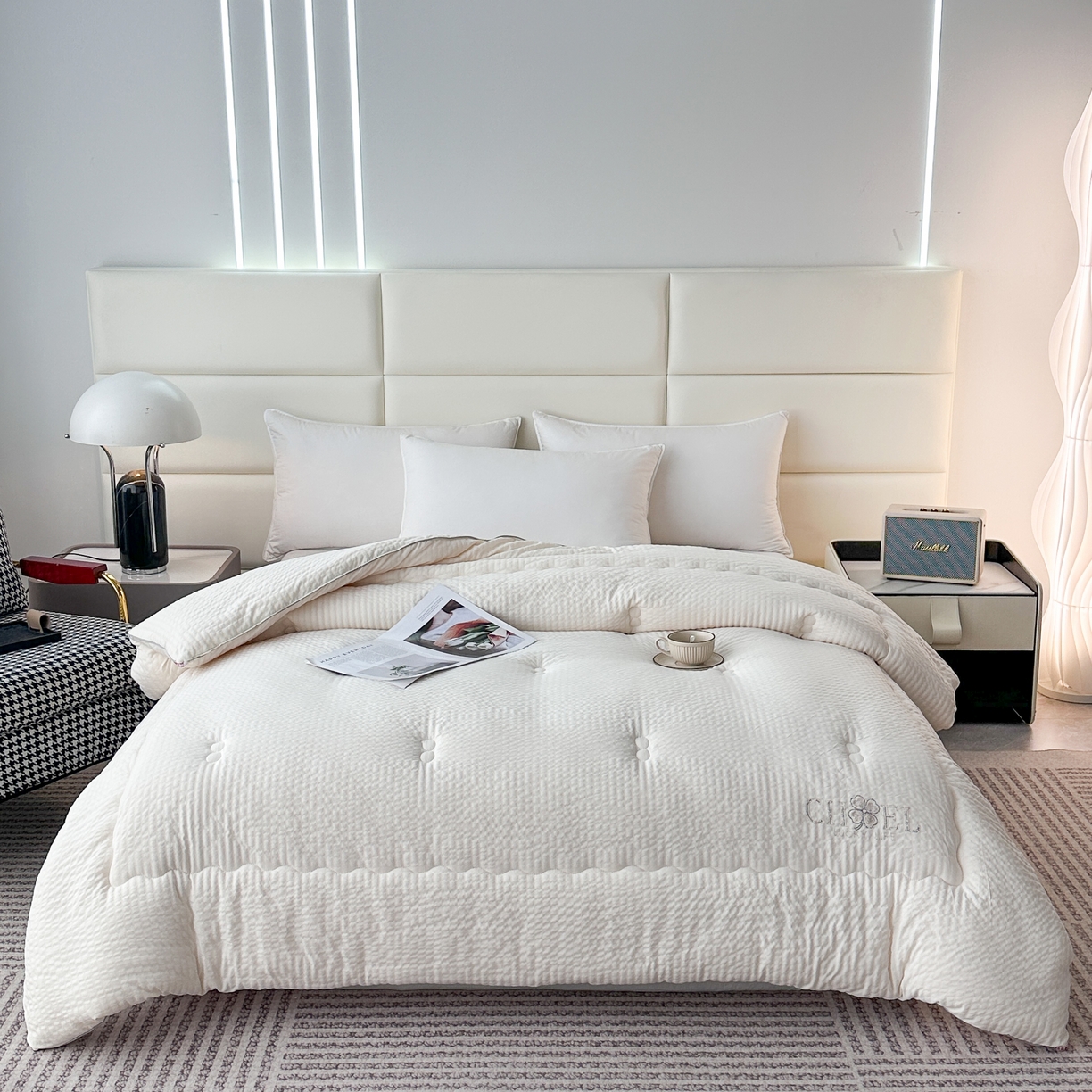 91家纺网 家纺一手货源 找家纺 81号家纺 2024新款轻奢纯色云织纱被子被芯冬被春秋被大豆被 轻奢-白