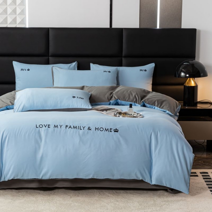 91家纺网 家纺一手货源 找家纺 梓依家纺 2024新款AB版磨毛刺绣四件套 天空蓝