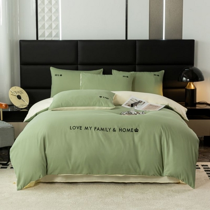 梓依家纺 2024新款AB版磨毛刺绣四件套 果绿
