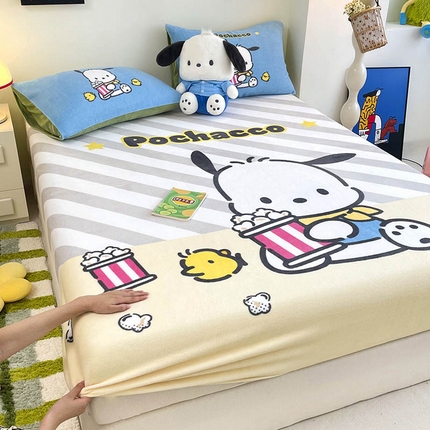 米帛家纺 2024新款A类三丽鸥卡通床笠单件床罩冬季加厚牛奶绒床垫保护罩全包床单套 爆米花帕恰狗