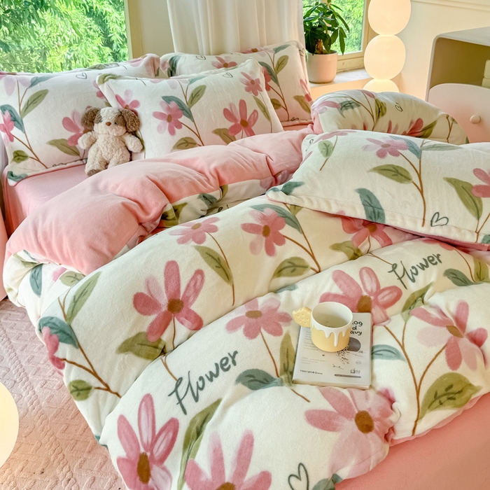 91家纺网 家纺一手货源 找家纺 富之航家纺 2024新款高克重小清新牛奶绒四件套 沐颜